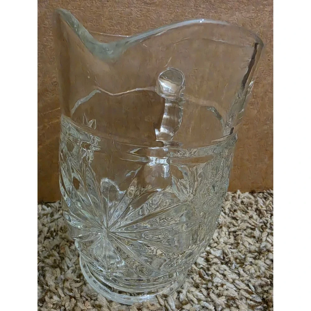 Vintage Anchor Hocking Prescut Glass Pitcher Star of David‎ Starburst 16oz Pint